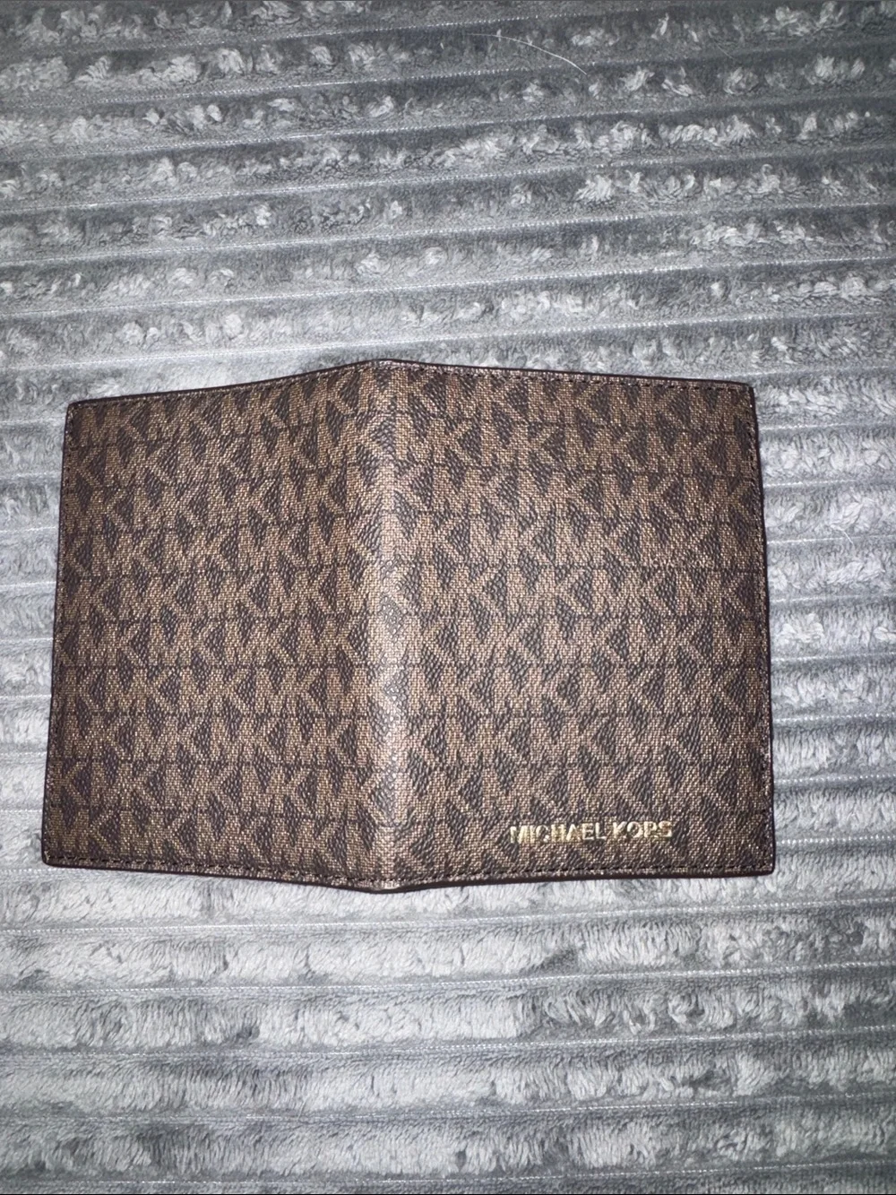 Michael Kors Brown MK Monogram Passport Cover with Gold Logo